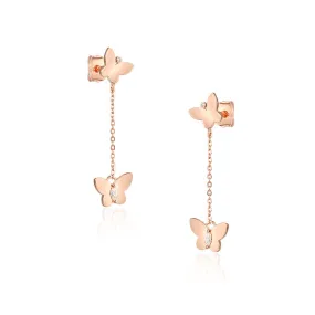 Double Butterfly with Marquise Zircon Tassel Silver Drop Earrings for Women