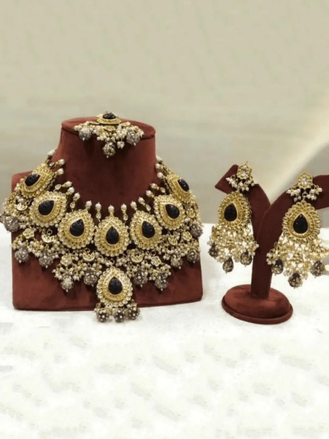 Drop Stone Kundan Outline Bridal Necklace Set