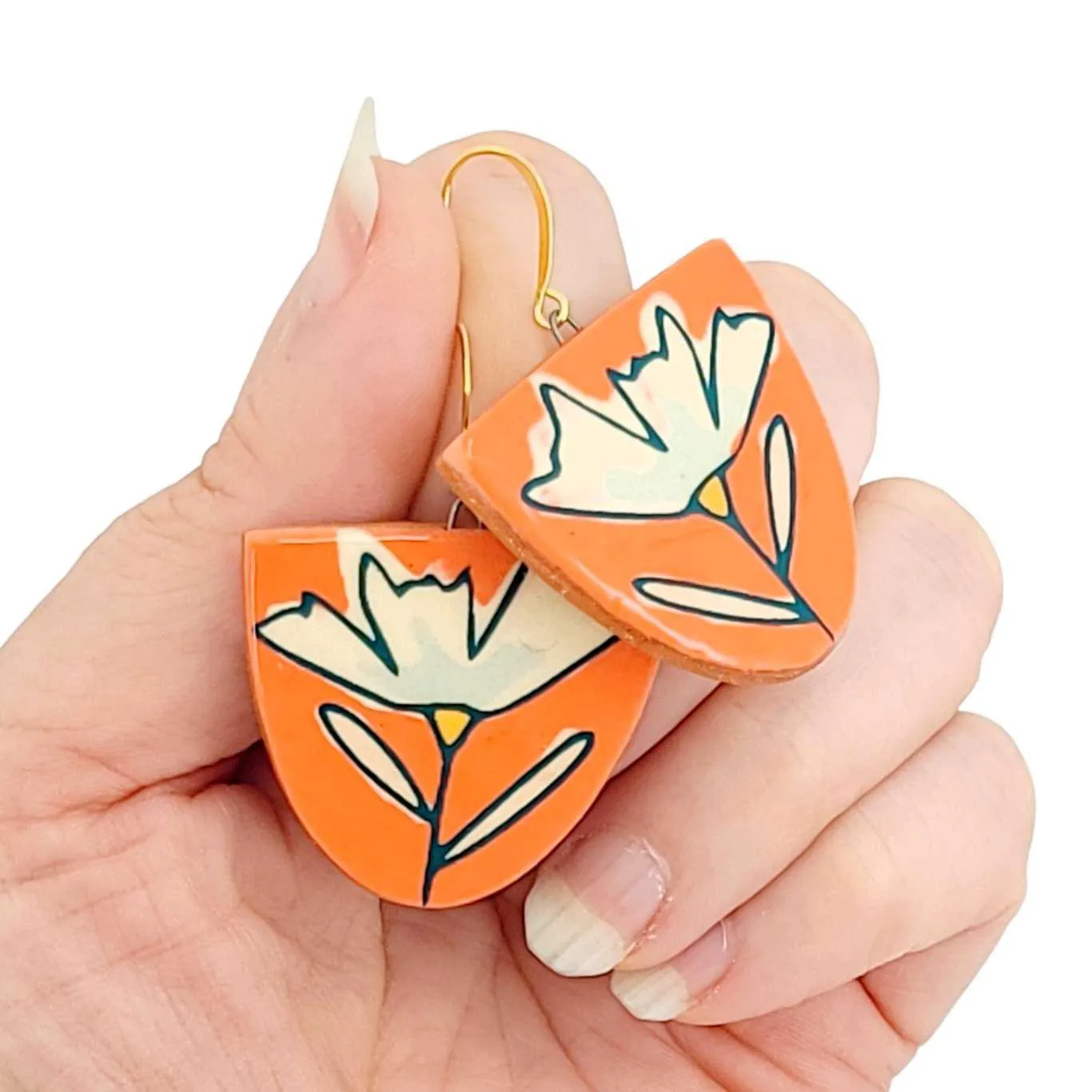 Earrings - Coral Floral Dangles by Catie Miller Ceramics