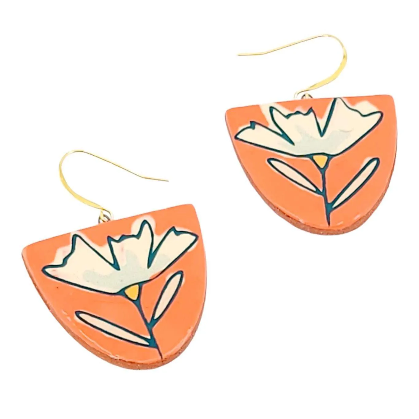 Earrings - Coral Floral Dangles by Catie Miller Ceramics