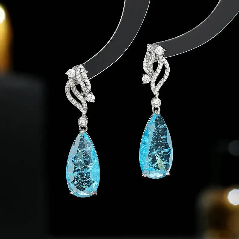 Elegant  Crystal Cubic Zirconia Long Water Drop Earring For Bridal Wedding Women Jewely Accessories LYG041