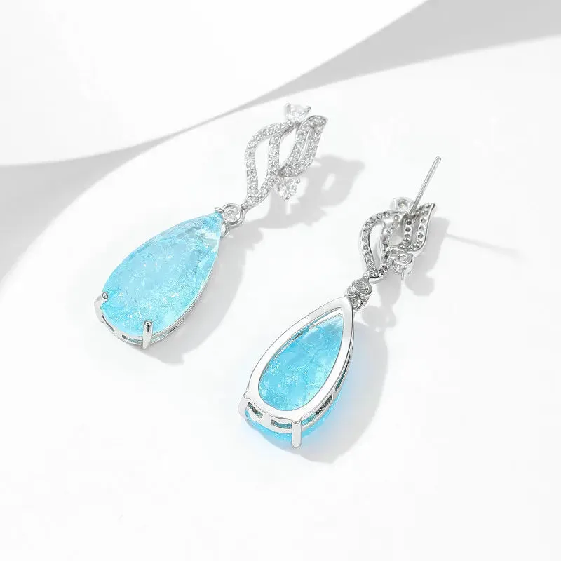 Elegant  Crystal Cubic Zirconia Long Water Drop Earring For Bridal Wedding Women Jewely Accessories LYG041