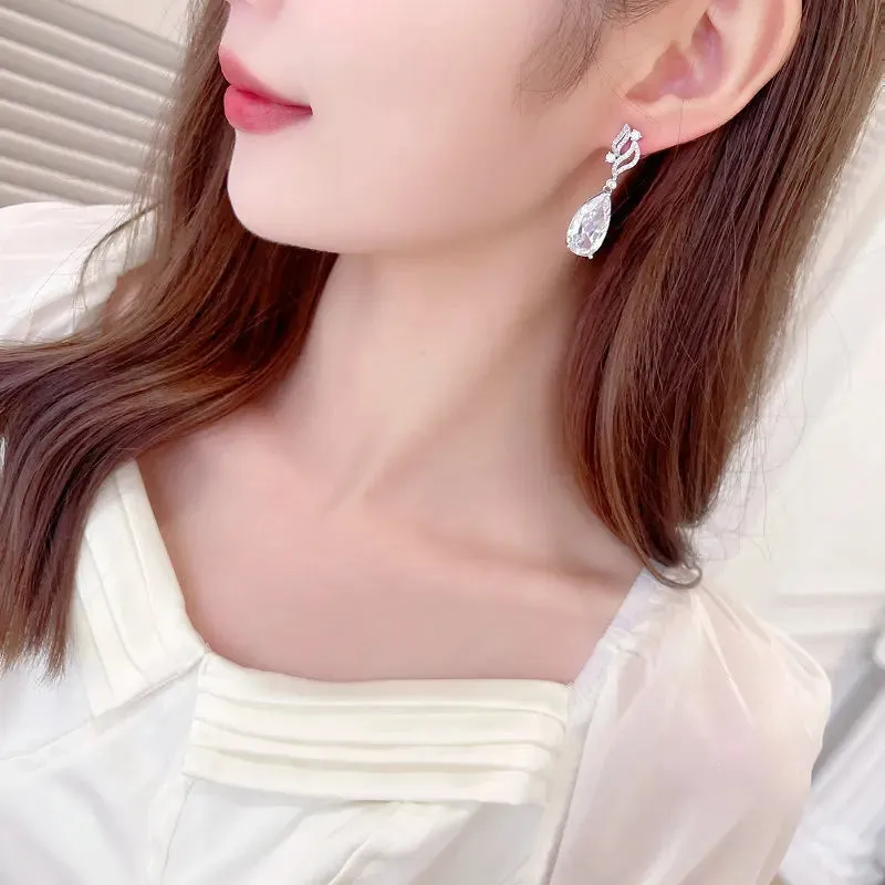 Elegant  Crystal Cubic Zirconia Long Water Drop Earring For Bridal Wedding Women Jewely Accessories LYG041