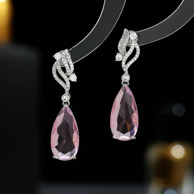 Elegant  Crystal Cubic Zirconia Long Water Drop Earring For Bridal Wedding Women Jewely Accessories LYG041