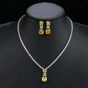 Elegant CZ  Cubic Zirconia Pendant  Necklace  Earrings Set Bridal Wedding Jewelry Sets for Women Gift CN11006