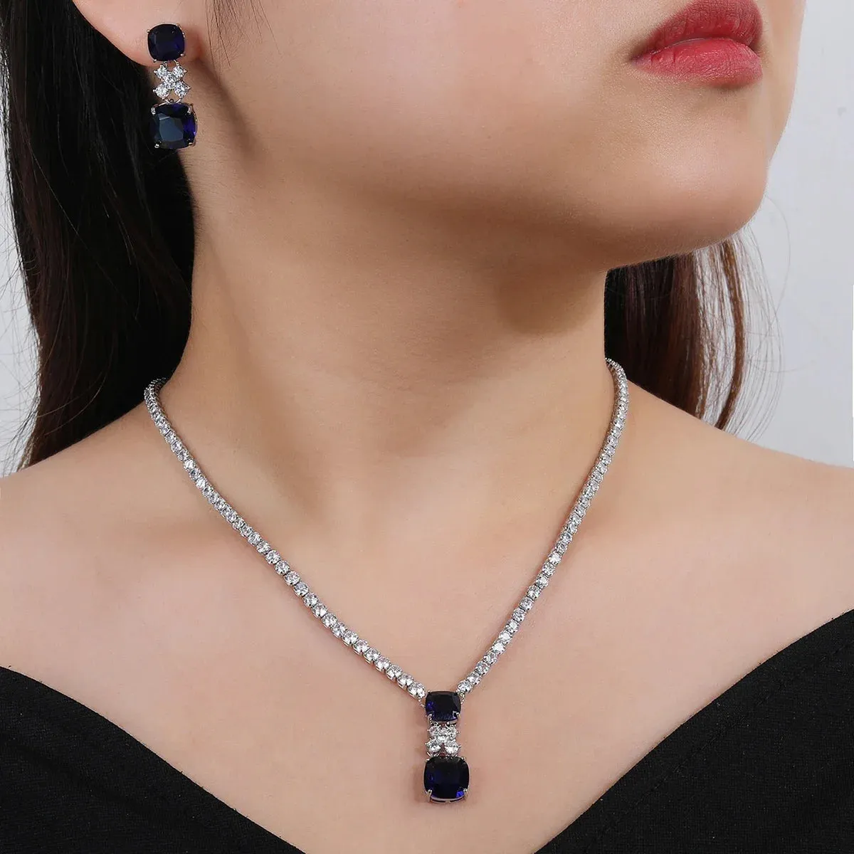 Elegant CZ  Cubic Zirconia Pendant  Necklace  Earrings Set Bridal Wedding Jewelry Sets for Women Gift CN11006