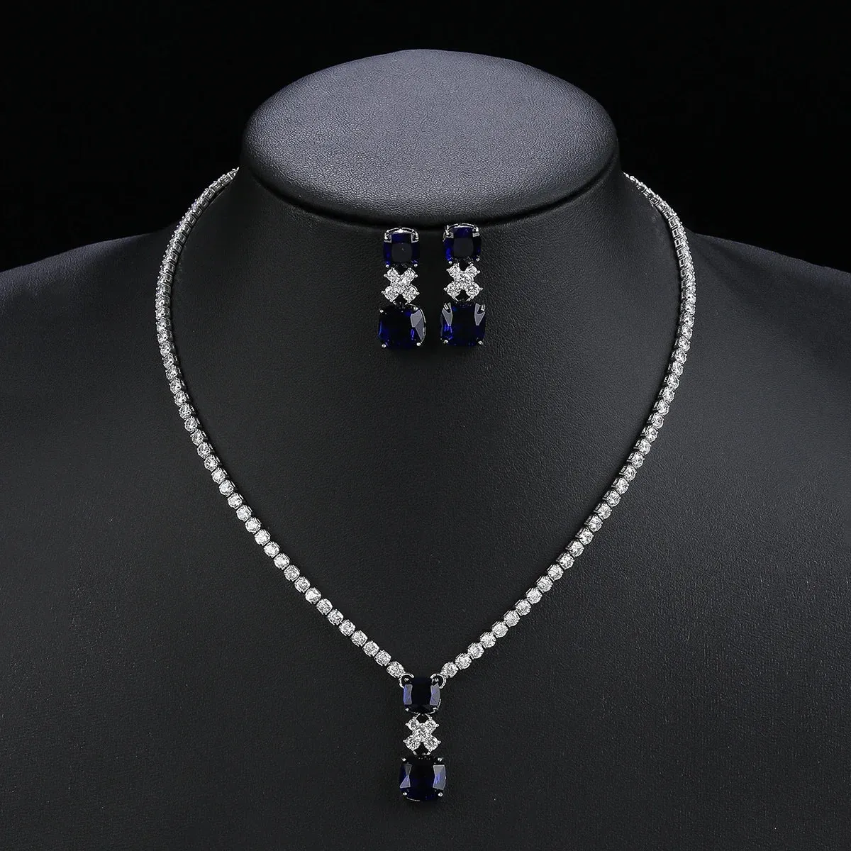 Elegant CZ  Cubic Zirconia Pendant  Necklace  Earrings Set Bridal Wedding Jewelry Sets for Women Gift CN11006