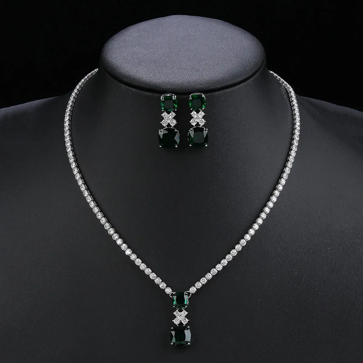 Elegant CZ  Cubic Zirconia Pendant  Necklace  Earrings Set Bridal Wedding Jewelry Sets for Women Gift CN11006