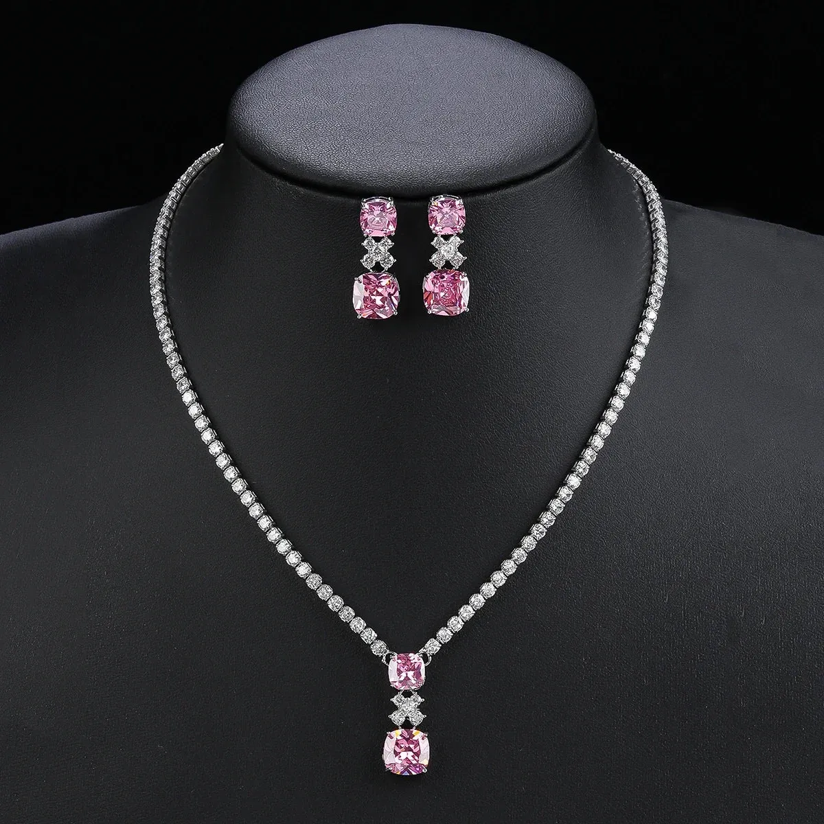 Elegant CZ  Cubic Zirconia Pendant  Necklace  Earrings Set Bridal Wedding Jewelry Sets for Women Gift CN11006