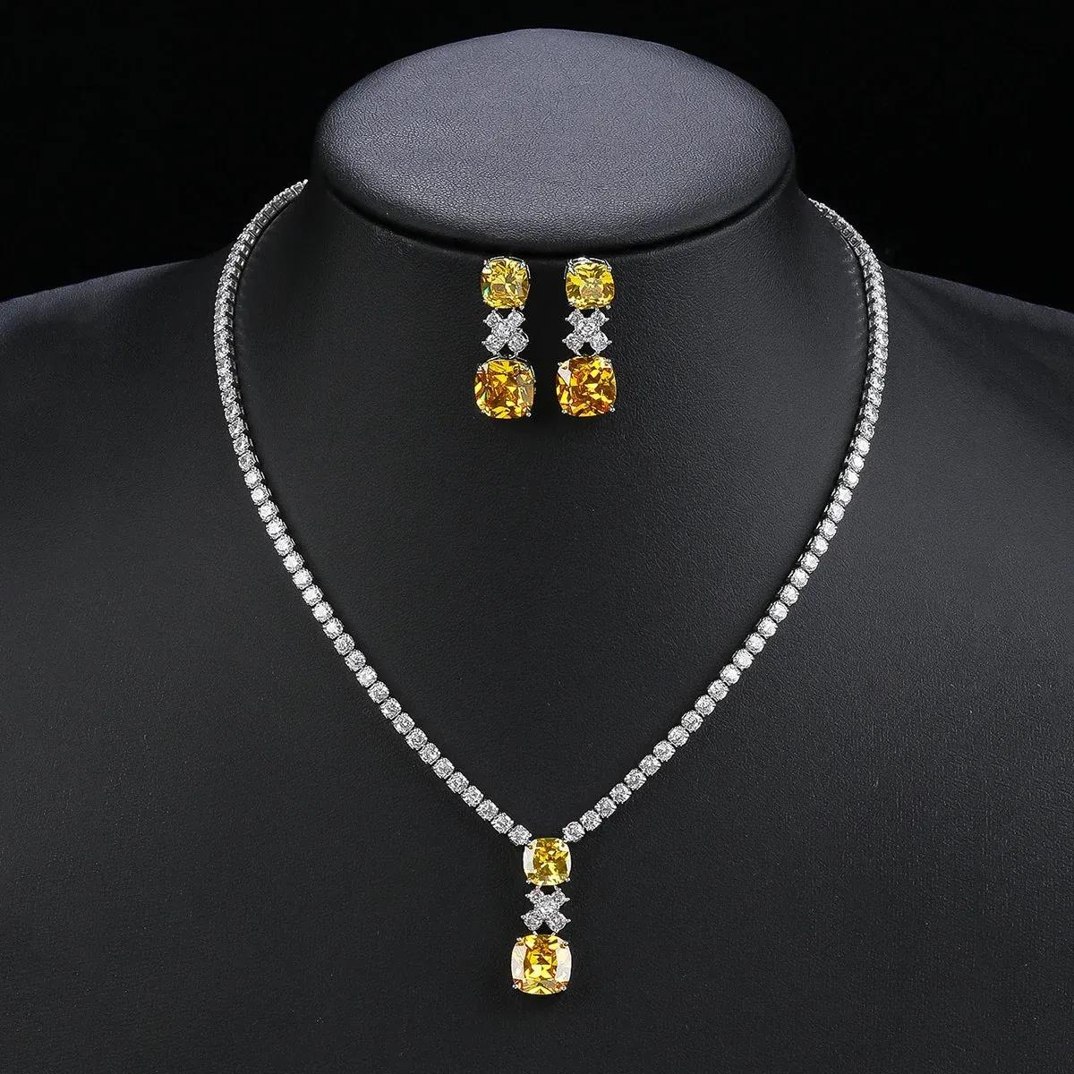 Elegant CZ  Cubic Zirconia Pendant  Necklace  Earrings Set Bridal Wedding Jewelry Sets for Women Gift CN11006