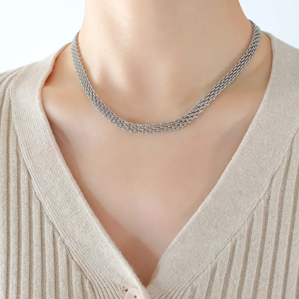 Elegant French-inspired Titanium Steel Necklace with 18K Gold Plating