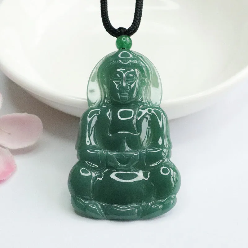 Elegant Green Jade Guanyin Pendant Crafted in Sterling Silver