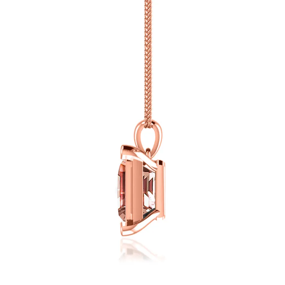 ELIZA - Emerald Cut Champagne Sapphire 4 Claw Drop Pendant 18k Rose Gold