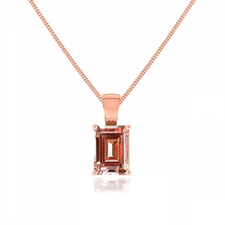 ELIZA - Emerald Cut Champagne Sapphire 4 Claw Drop Pendant 18k Rose Gold