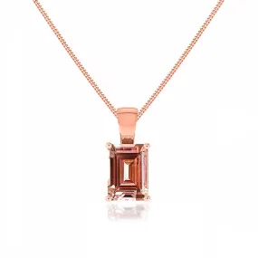 ELIZA - Emerald Cut Champagne Sapphire 4 Claw Drop Pendant 18k Rose Gold