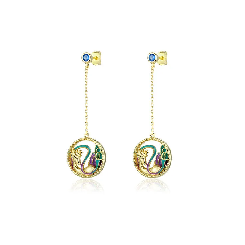 Enamel Deer Hollow Circle Drop Earrings