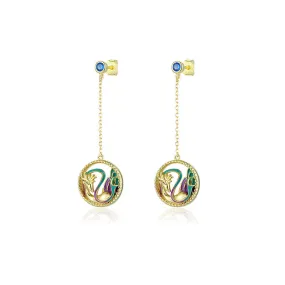 Enamel Deer Hollow Circle Drop Earrings