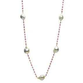ESTATE AAA PINK SAPPHIRE & PEARL 18K YELLOW GOLD 3D BY THE YARD TIN CUP NECKLACE
