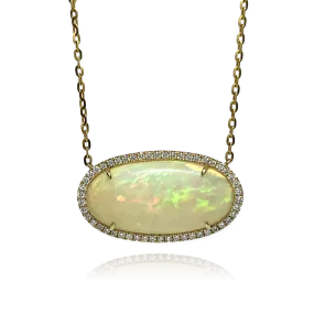 Ethiopian Opal Oval Shape Diamond Necklace 17.72/.69 14KY