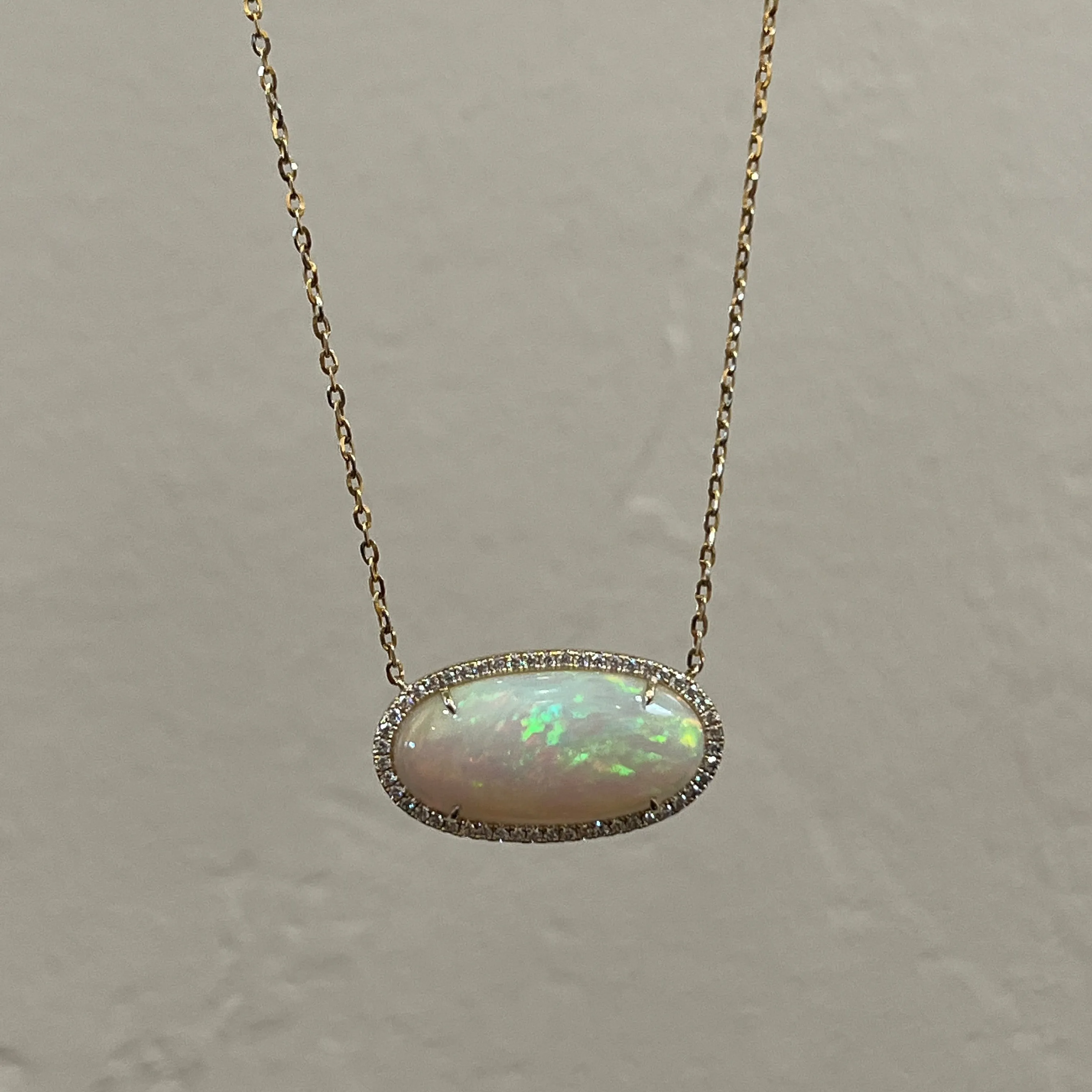 Ethiopian Opal Oval Shape Diamond Necklace 17.72/.69 14KY