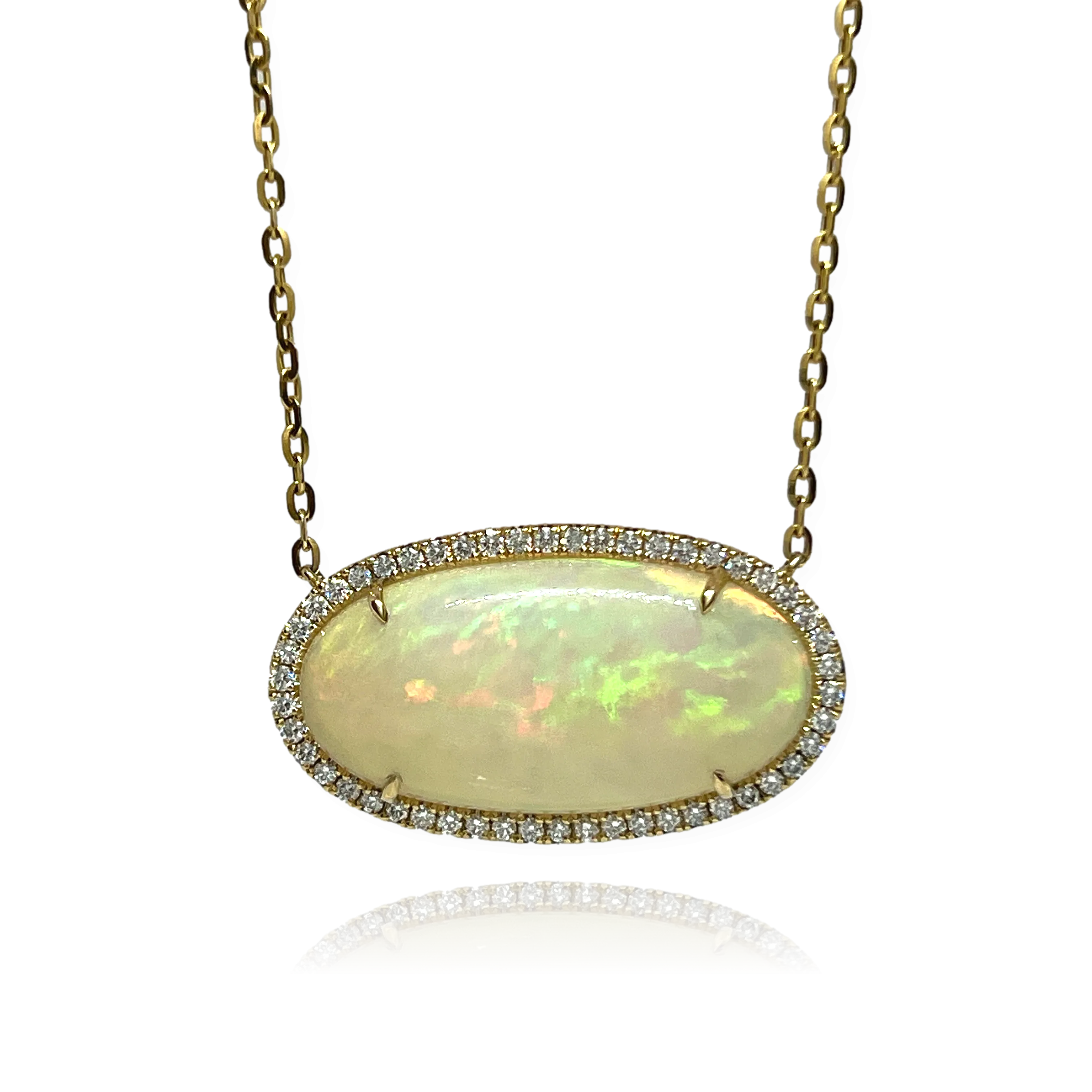 Ethiopian Opal Oval Shape Diamond Necklace 17.72/.69 14KY