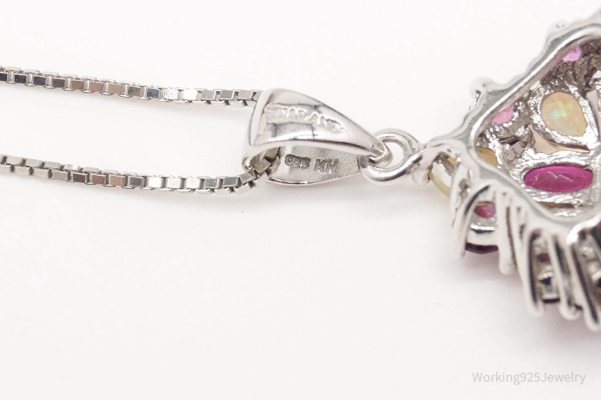 Ethiopian Opal with Pink Tourmaline Rhodium Over Sterling Silver Necklace 16"