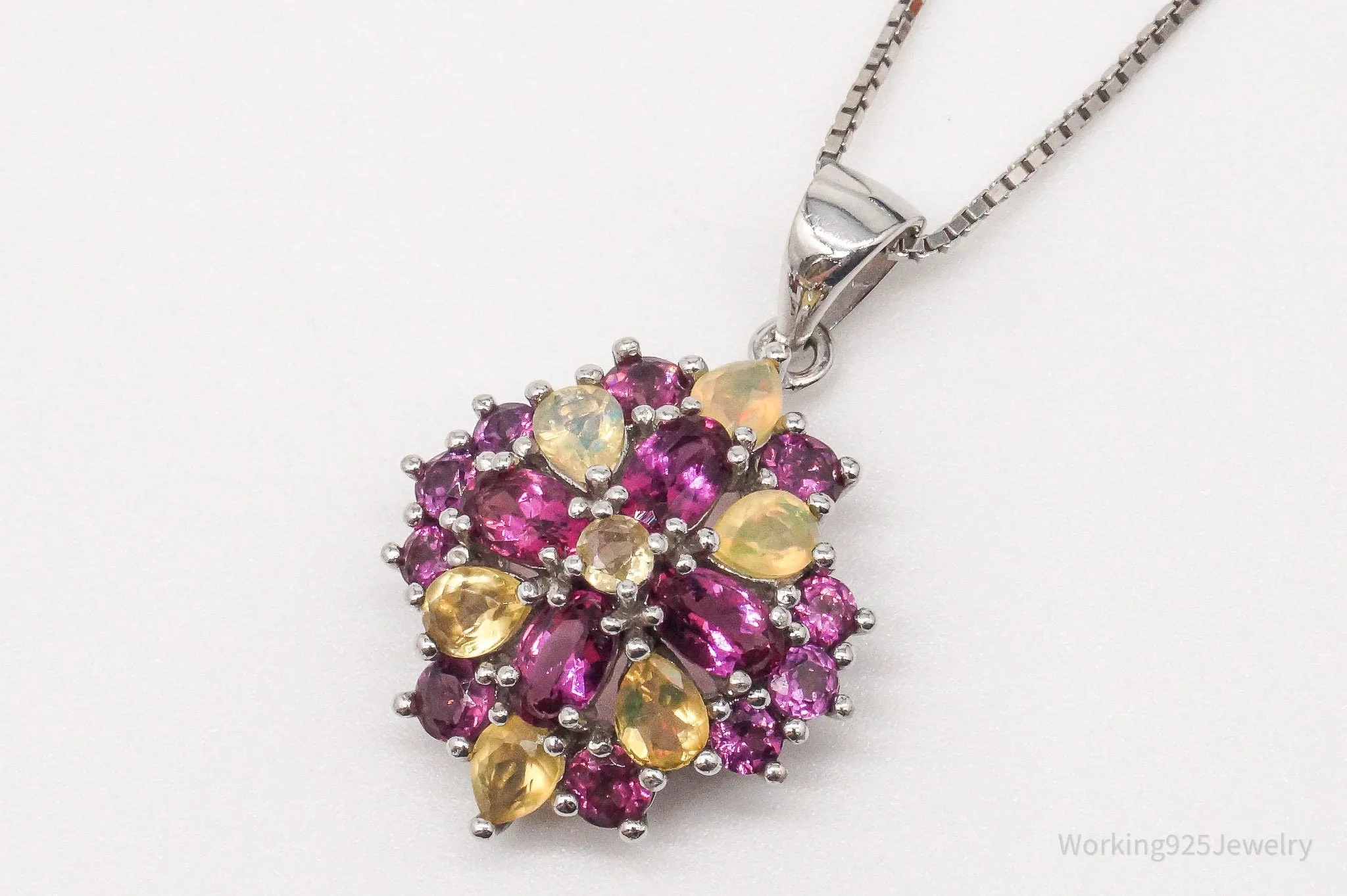Ethiopian Opal with Pink Tourmaline Rhodium Over Sterling Silver Necklace 16"