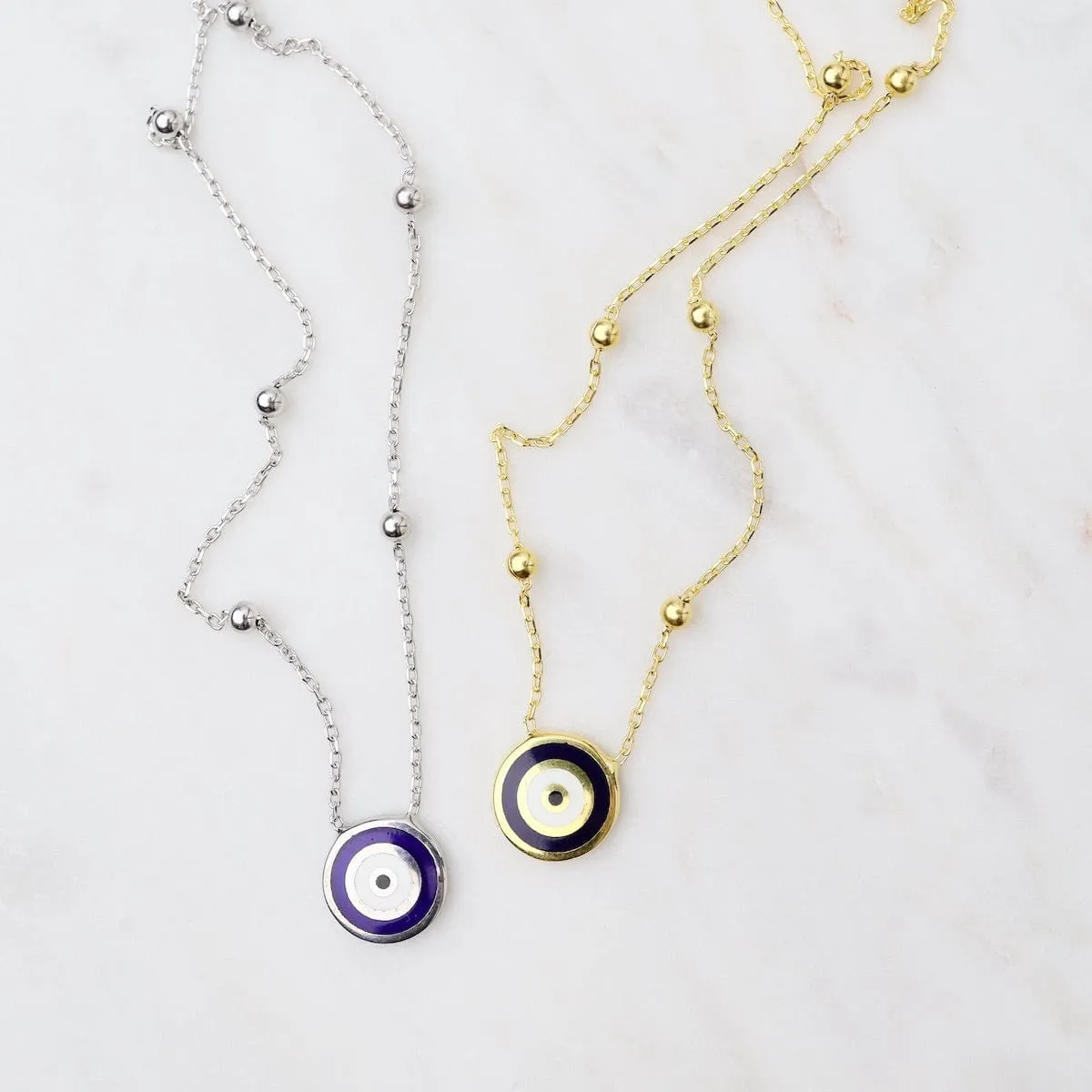 Evil Eye Pendant on Dotted Chain - Silver