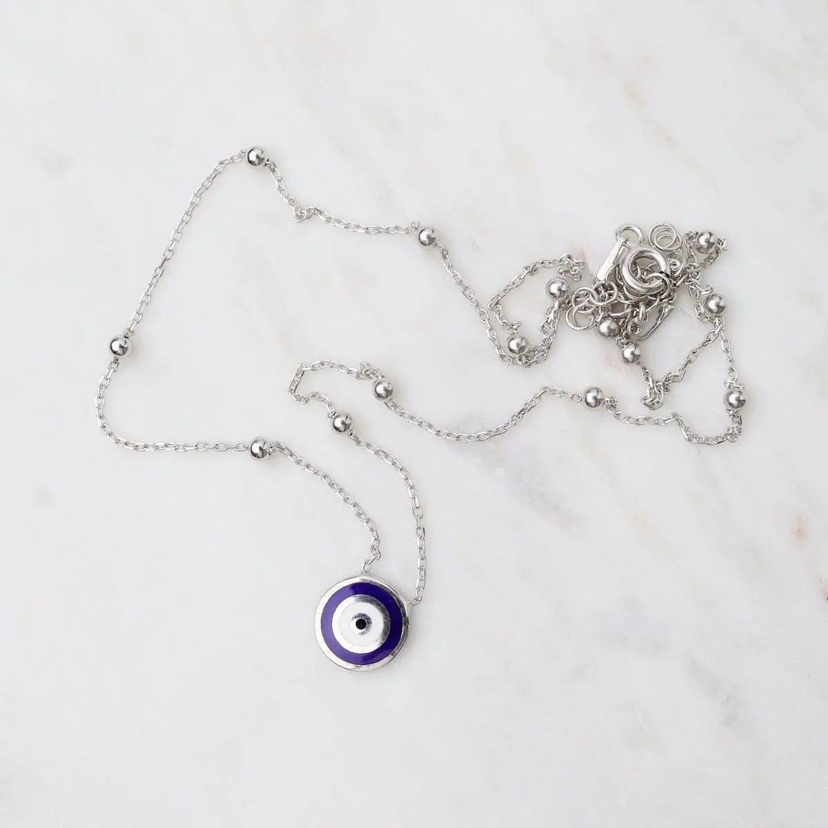 Evil Eye Pendant on Dotted Chain - Silver
