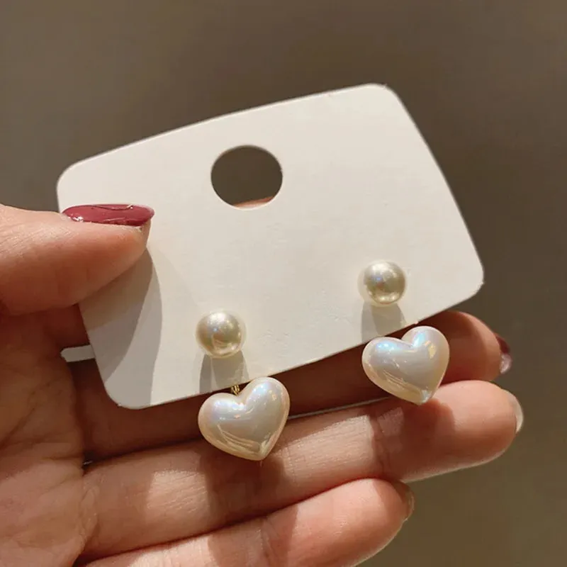 Exquisite Zircon Small Triangle Ear Studs for Women Geometric Pearl Heart Shape Earrings Fashion Party Jewelry Gifts