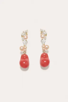 Eze‐eh - Pink Pearl and Coral Bio Resin with Zirconia Gold Vermeil Earrings