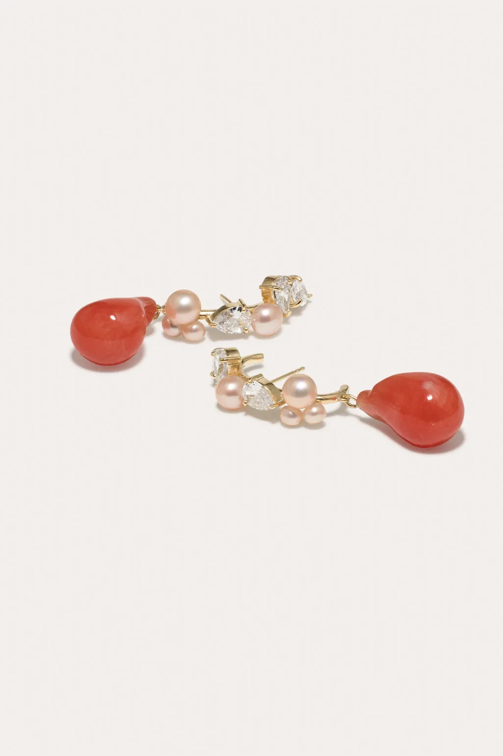 Eze‐eh - Pink Pearl and Coral Bio Resin with Zirconia Gold Vermeil Earrings