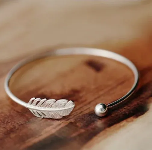 Fashion 925 Sterling Silver  Woman Cuff Bracelet Open Angel Feather Adjustable Lucky Bangle Party Jewelry Christmas Gifts