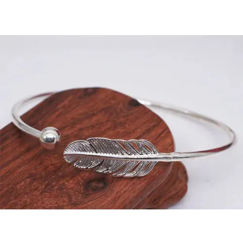 Fashion 925 Sterling Silver  Woman Cuff Bracelet Open Angel Feather Adjustable Lucky Bangle Party Jewelry Christmas Gifts