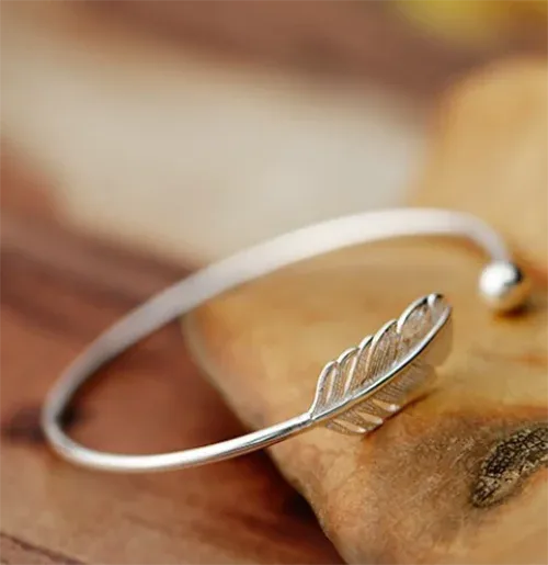 Fashion 925 Sterling Silver  Woman Cuff Bracelet Open Angel Feather Adjustable Lucky Bangle Party Jewelry Christmas Gifts
