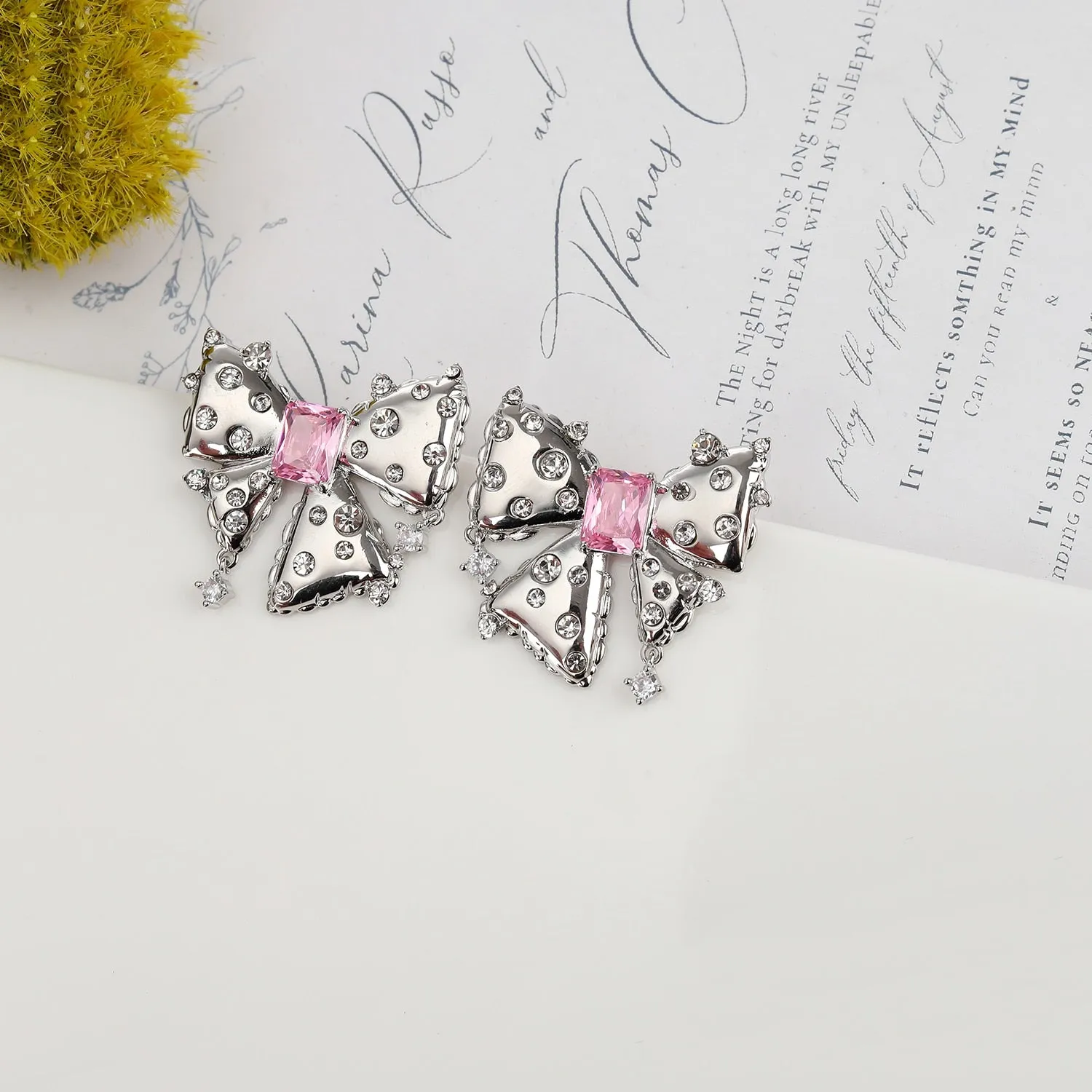 Fashion Cubic Zircon Bow Earrings for Wedding, Crystals Stud Earring for Bride, Women Girl Birthday Party Jewelry CE11901