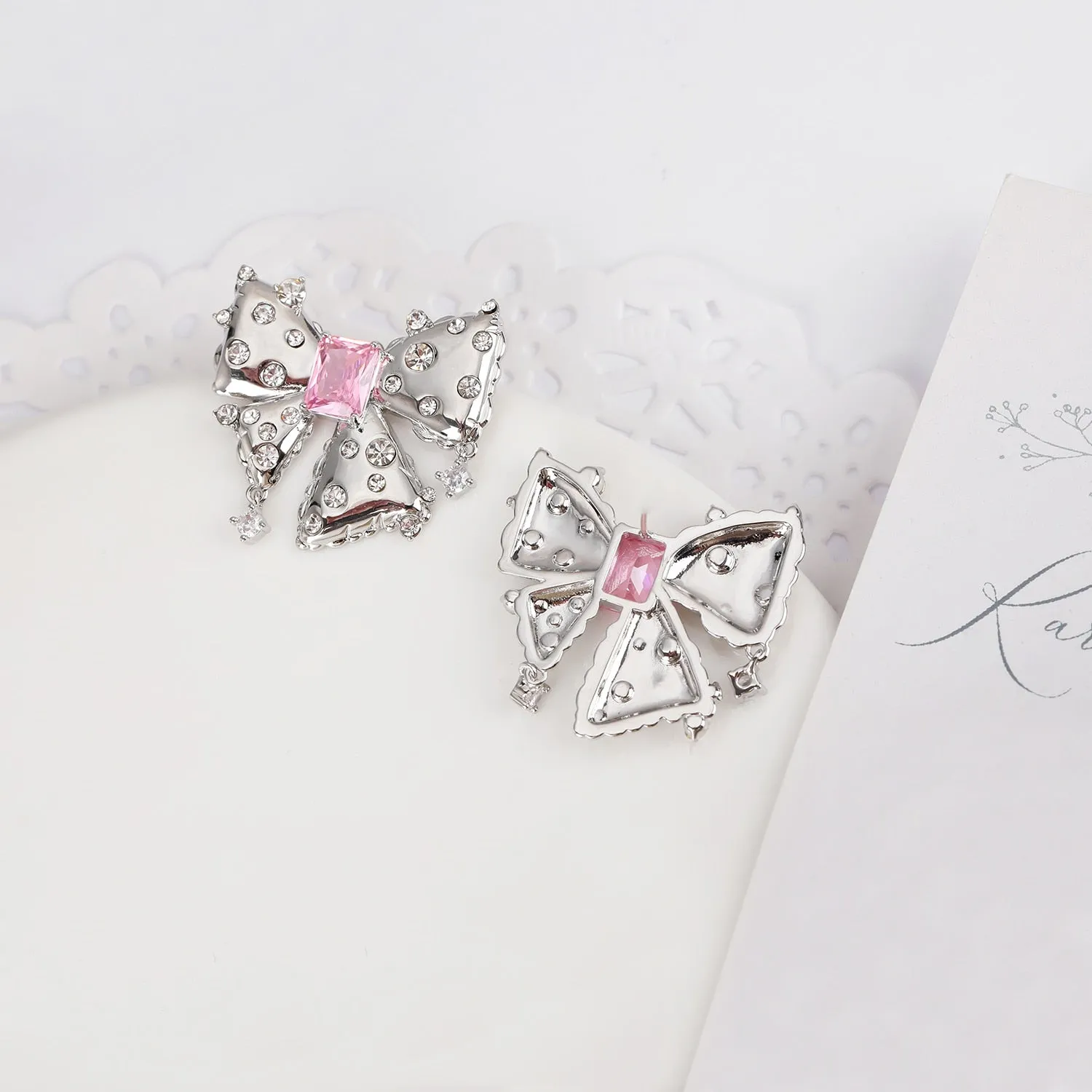 Fashion Cubic Zircon Bow Earrings for Wedding, Crystals Stud Earring for Bride, Women Girl Birthday Party Jewelry CE11901