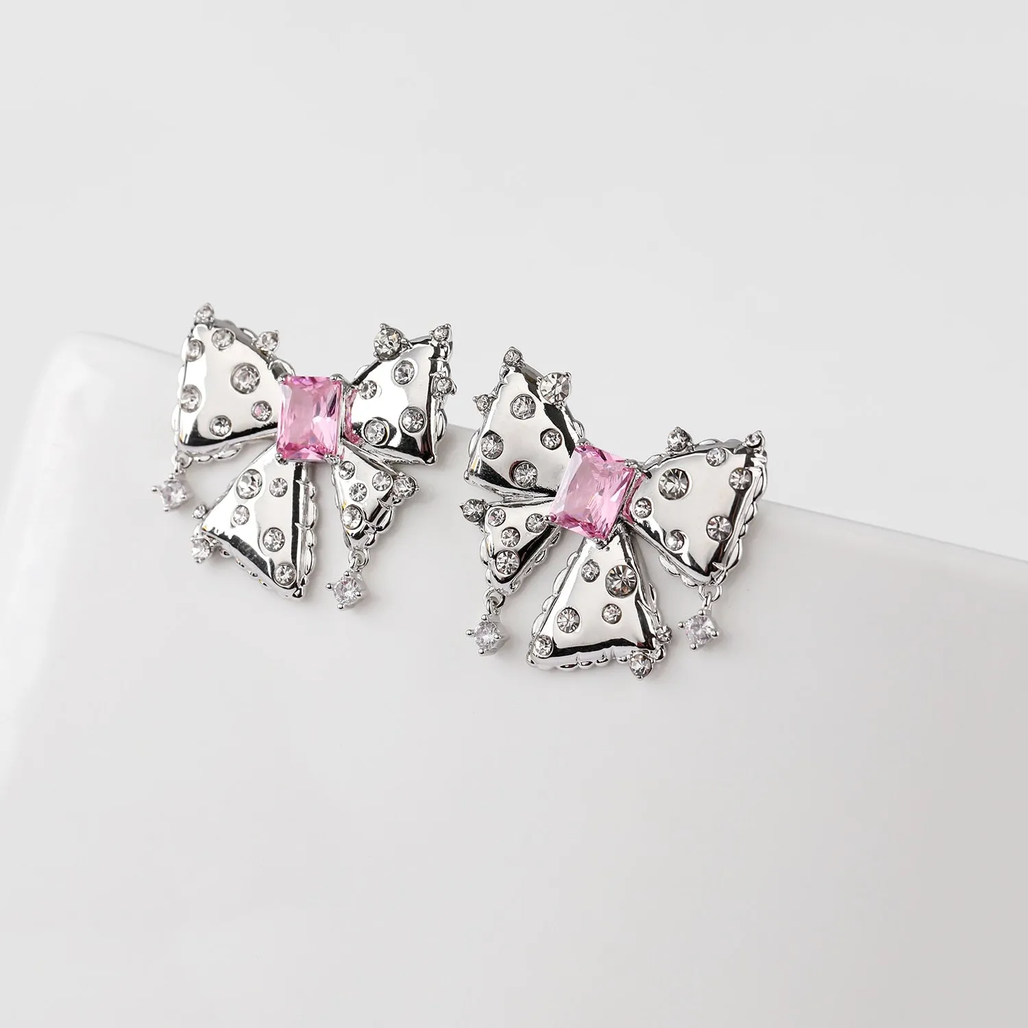 Fashion Cubic Zircon Bow Earrings for Wedding, Crystals Stud Earring for Bride, Women Girl Birthday Party Jewelry CE11901