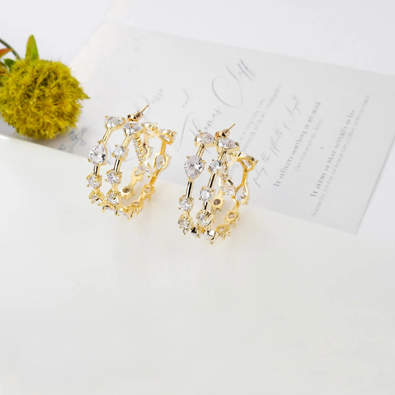 Fashion Cubic Zircon Rings Earrings for Wedding, Crystals Stud Earring for Bride, Women Girl Birthday Party Jewelry CE11904