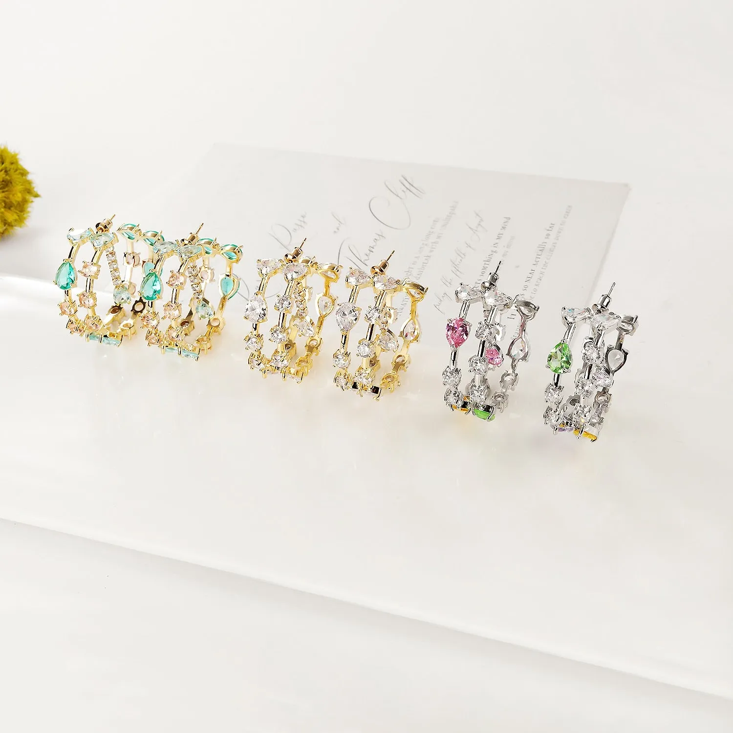 Fashion Cubic Zircon Rings Earrings for Wedding, Crystals Stud Earring for Bride, Women Girl Birthday Party Jewelry CE11904