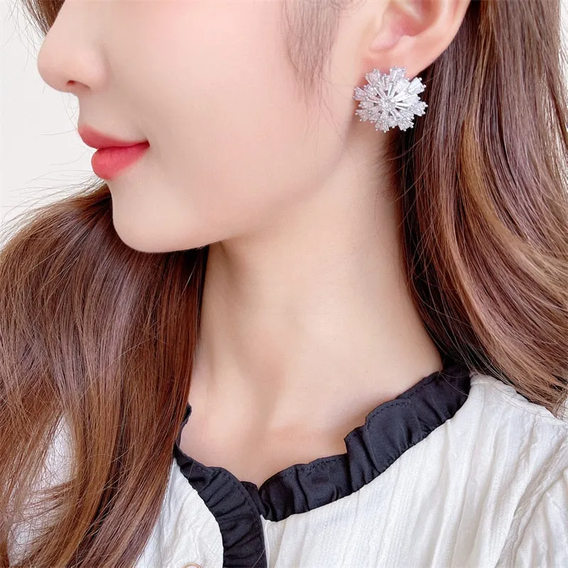 Fashion s925 silver needle earrings trapezoidal zircon inlaid anti drop buckle snowflake earrings LYX200