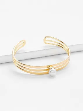 Faux Pearl Open Cuff Bracelet