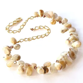 Fia: Gemstone Bib Necklace in Neutral Colors