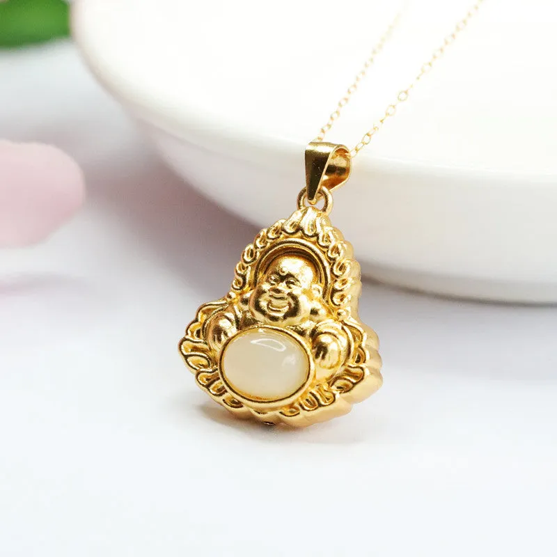 Flame Buddha Necklace with Natural Hotan Jade in Sterling Silver