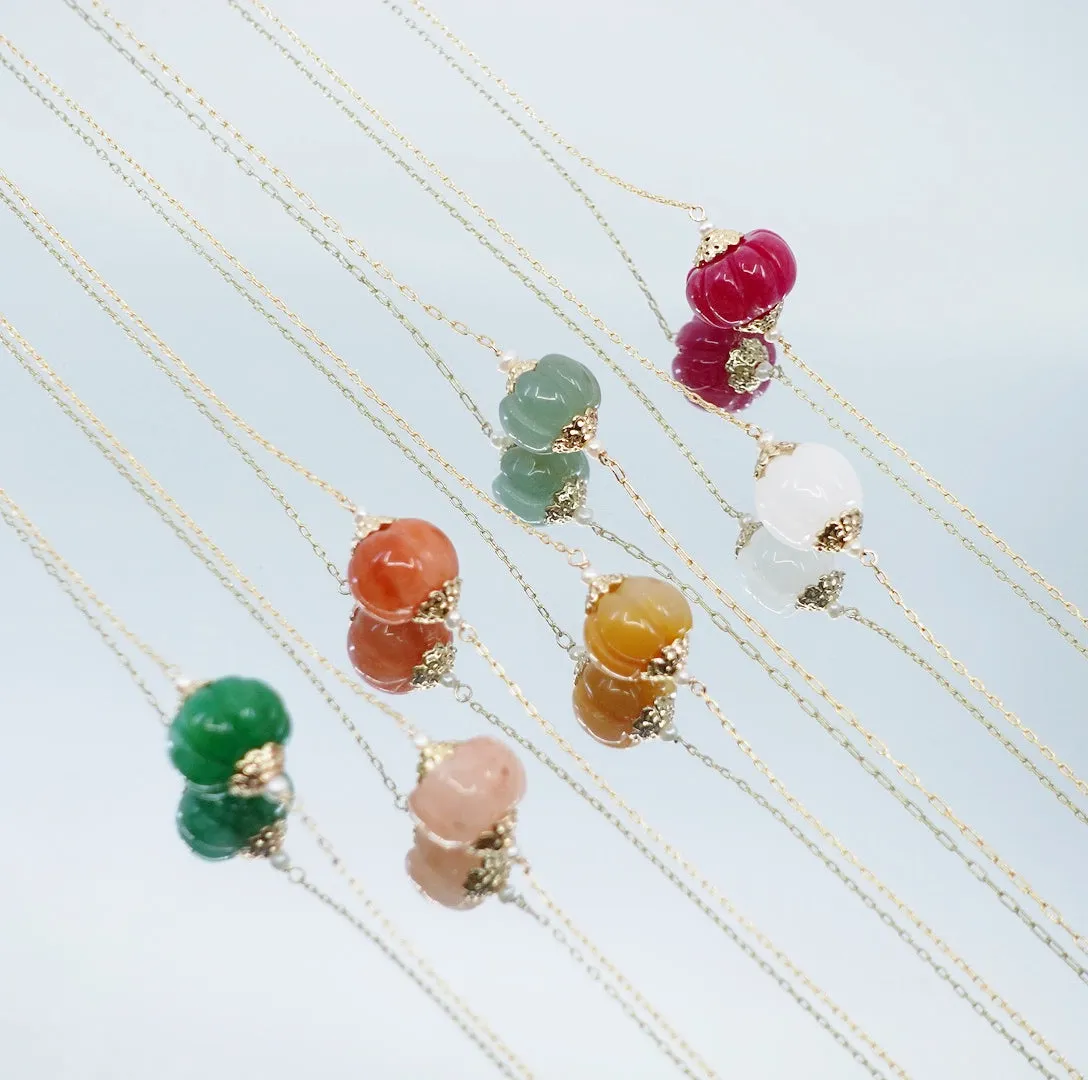 Floating Gemstone Pumpkin Necklace (Multicolor)