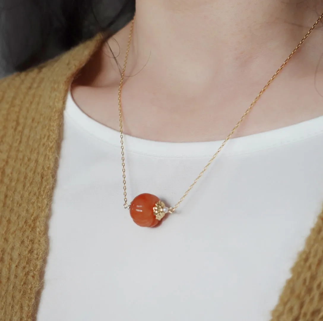 Floating Gemstone Pumpkin Necklace (Multicolor)
