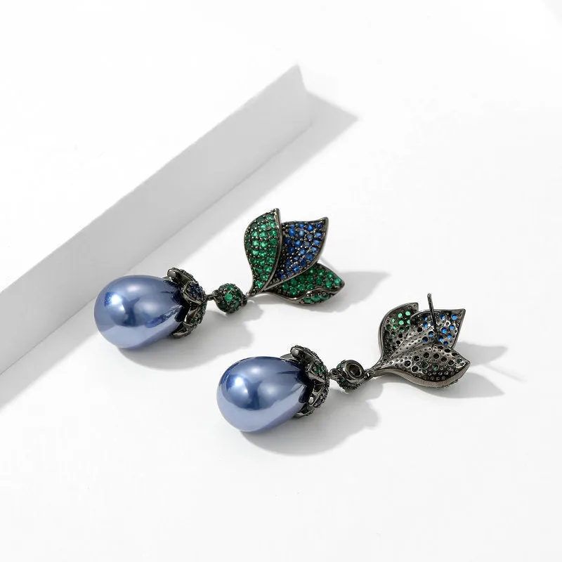 Flower Pearl Drop Earrings