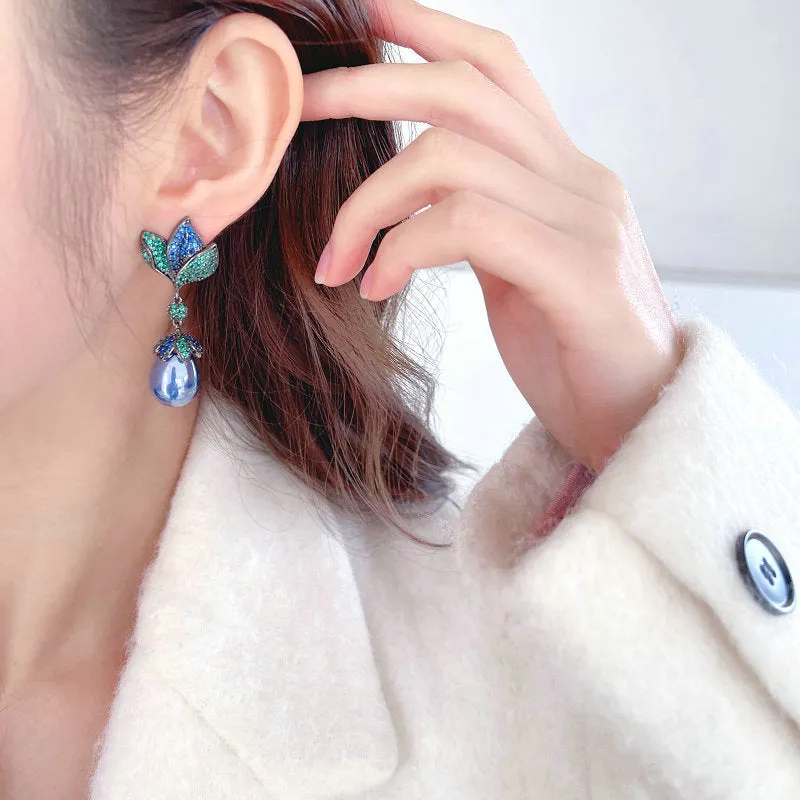 Flower Pearl Drop Earrings