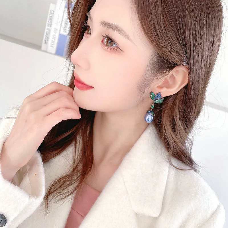 Flower Pearl Drop Earrings