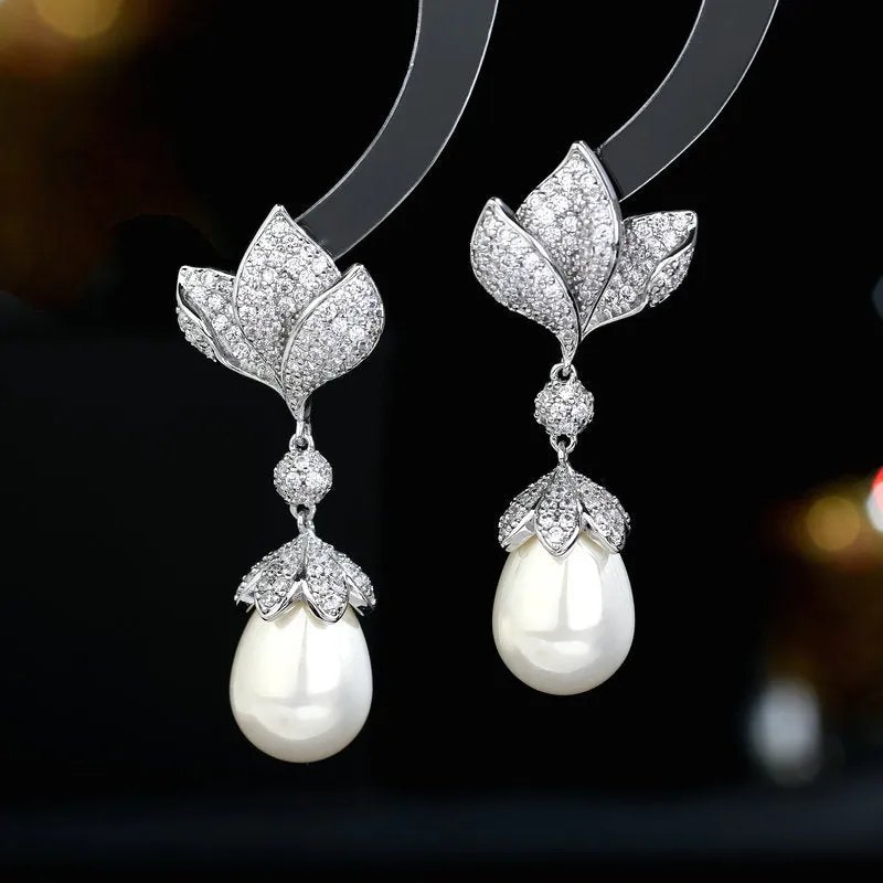 Flower Pearl Drop Earrings